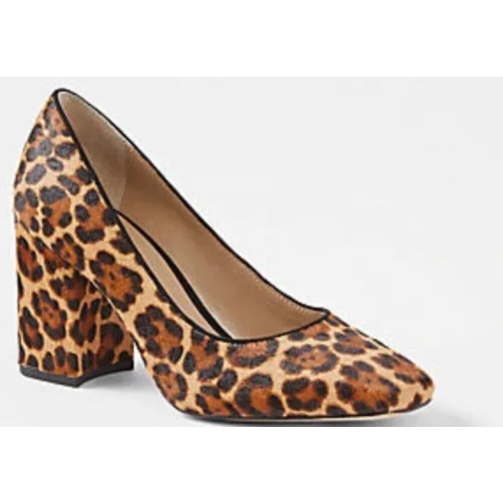 ANN TAYLOR brown black cheetah print calf hair pointed block heel pumps shoes